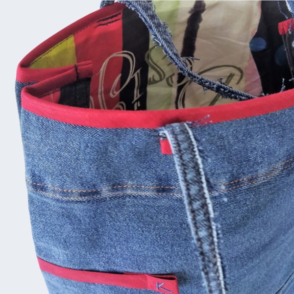 Inside view of a KOLLIB upcycled denim medium bag