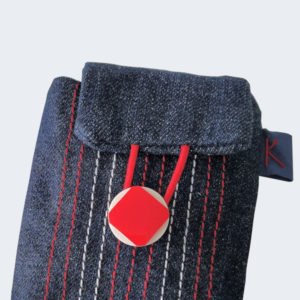 Rectangular Denim Tiny Purse with a red button